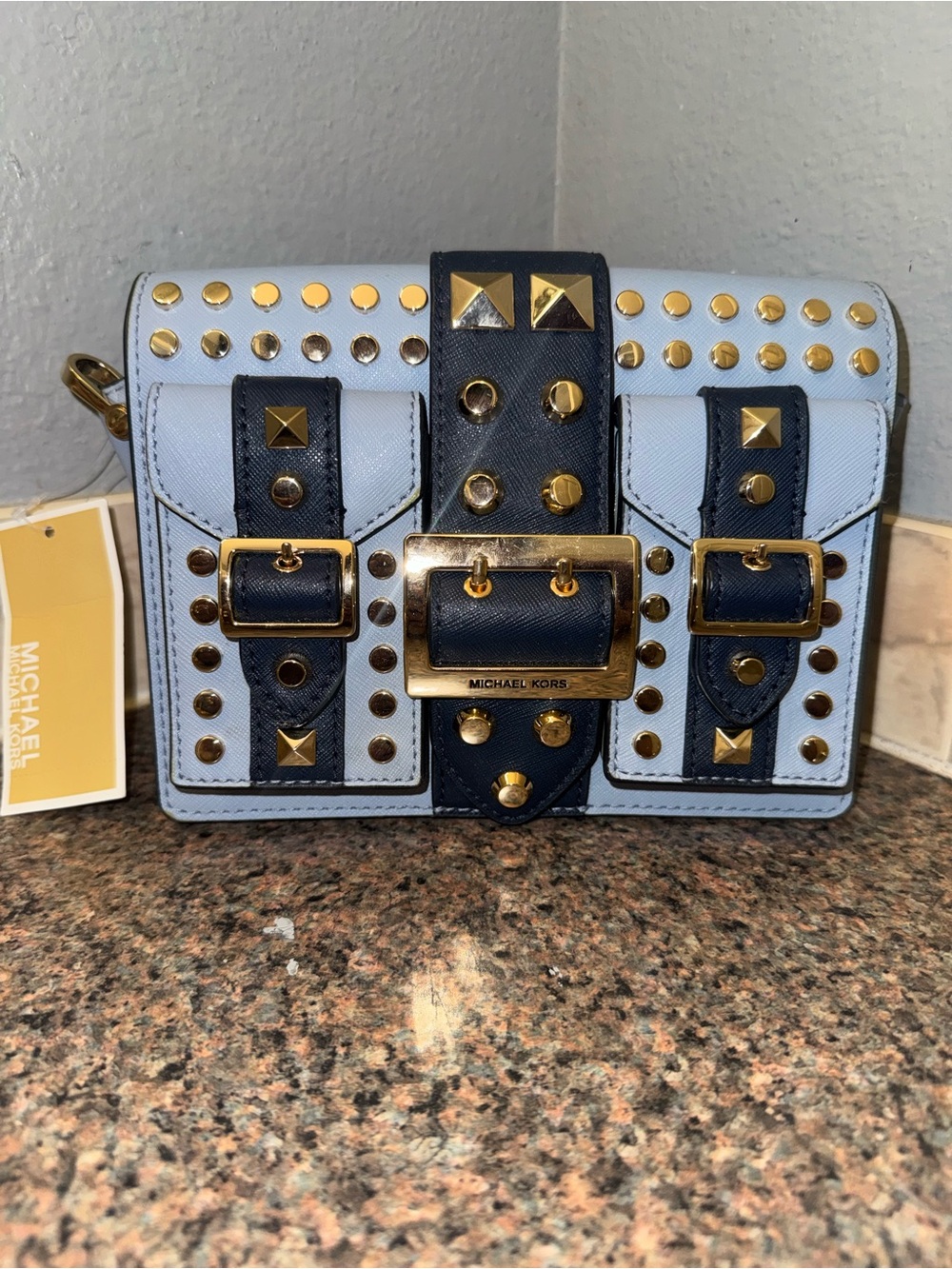 Michael Kors Hayden Medium Studded Saffiano Messenger Bag